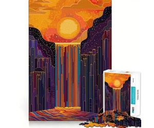 Puzzle da 1000 pezzi con cascata nella foresta al tramonto per adolescenti, ideale per migliorare la memoria, per un relax divertente e per una collezione di opere d'arte dai tagli netti 38x26cm