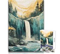 Puzzle da 1000 pezzi con cascata nella foresta e tramonto per adolescenti, gioco di apprendimento divertente con la mente, perfetto regalo festivo premuroso, dimensioni 38x26cm
