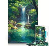 Puzzle da 1000 pezzi con cascata serena e cancello Torii per adulti, gioco intelligente, divertente, con bordi affilati, oggetto dei desideri di Babbo Natale (50x75cm)
