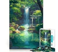Puzzle da 1000 pezzi con cascata serena e cancello Torii per adulti, ideale per rafforzare la memoria, creare un'atmosfera calda e piacevole, con bordi netti (38x26cm)