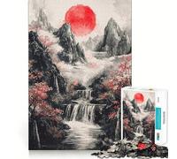 Puzzle da 1000 pezzi con cascata tra le montagne giapponesi,gioco di abilità mentale,incastro stabile,parti che non si spostano,passatempo divertente per i lunghi weekend (38x26cm)