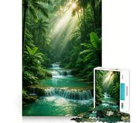 Puzzle da 1000 pezzi con cascata tropicale in una lussureggiante foresta verde Gioco di logica e creatività, ideale per momenti di relax e come regalo di compleanno (50x75cm)