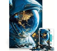 Puzzle da 1000 pezzi con casco da astronauta e immagine della Terra,gioco di squadra preciso,divertente e stimolante per la mente,ideale per il gioco di compleanno (38x26cm)