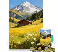 Puzzle da 1000 pezzi con casetta alpina in un prato estivo,stimolante per la mente,con pezzi ben tagliati e senza sbavature,ideale per le vacanze e l'intrattenimento in casa (50x75cm)
