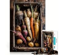 Puzzle da 1000 pezzi con cassetta di legno piena di ortaggi a radice,ideale per ragazzi,gioco di memoria e concentrazione,taglio di qualità professionale,attività rilassante di gruppo al chiuso