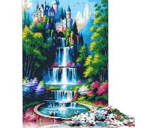 Puzzle da 1000 pezzi con castello fantasy, cascata, paesaggio dipinto, per adulti e adolescenti, puzzle per adulti, puzzle per adulti, 1000 pezzi (75x50 cm)