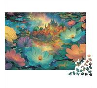 Puzzle da 1000 pezzi con castello fantasy e lago, vivace laghetto di ninfee, gioco educativo per adulti, decorazione per la casa, ideale per compleanni, 52x38 cm.