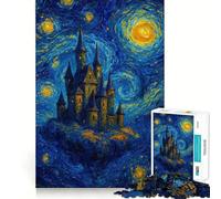 Puzzle da 1000 pezzi con castello in stile Notte Stellata,tagli precisi,gioco di logica,relax,divertente regalo di compleanno (50x75cm)