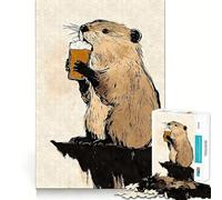 Puzzle da 1000 pezzi con castoro che beve birra,Sumi-e,taglio senza soluzione di continuità,gioco di logica,regalo,gioco casual,Natale,decorazione per la casa (38x52cm)