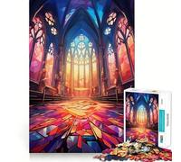 Puzzle da 1000 pezzi con cattedrale in vetro colorato per ragazzi, ideale per il recupero della memoria, il relax e il divertimento, con dettagli nitidi e perfetti come regalo stagionale 50x75cm