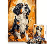 Puzzle da 1000 pezzi con Cavalier King Charles Spaniel tra le foglie autunnali,sfida mentale,svago rilassante,incastro perfetto, (50x75cm)
