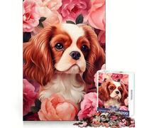 Puzzle da 1000 pezzi con Cavalier King Charles Spaniel tra le rose,ideale per adolescenti,per un esercizio mentale rilassante e divertente,con chiusura a incastro,perfetto per le vacanze (38x52cm)