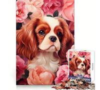 Puzzle da 1000 pezzi con Cavalier King Charles Spaniel tra le rose,ideale per ragazzi,per allenare la mente,per il tempo libero,perfetto come regalo (50x75cm)