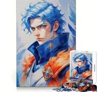 Puzzle da 1000 pezzi con cavaliere adolescente dai capelli blu in stile anime, ideale per stimolare la riflessione e il divertimento, con bordi precisi, perfetto per le vacanze (38x52cm)