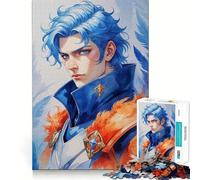Puzzle da 1000 pezzi con cavaliere anime dai capelli blu e giunti affilati,gioco di costruzione che favorisce la concentrazione,gioco tranquillo,divertimento assicurato per il compleanno 38x52cm