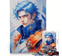 Puzzle da 1000 pezzi con cavaliere anime dai capelli blu per adolescenti, stimolante per la mente, rilassante e di alta qualità, regalo perfetto (38x26cm)