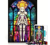 Puzzle da 1000 pezzi con cavaliere anime in vetro colorato per adulti, gioco per esercitare la mente, divertimento casual, taglio di precisione, regalo artistico 38x52cm