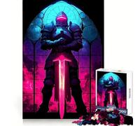 Puzzle da 1000 pezzi con cavaliere celeste in pixel art e spada luminosa,ideale per adulti Un'esperienza che stimola le capacità cognitive,un regalo memorabile e dal taglio preciso (50x75cm)