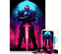 Puzzle da 1000 pezzi con cavaliere celeste in pixel art e spada luminosa,taglio preciso,puzzle logico,gioco di svago,divertente,decorazione natalizia da parete (38x52cm)