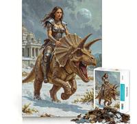Puzzle da 1000 pezzi con cavaliere di triceratopo, taglio preciso, divertente sfida mentale, gioco per il tempo libero, compleanno, arte e divertimento (50x75cm)