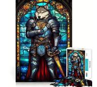 Puzzle da 1000 pezzi con cavaliere lupo e vetrata artistica,ideale per adulti Gioco divertente e stimolante,con taglio laser di alta qualità Per un momento di relax e concentrazione a casa (38x26cm)