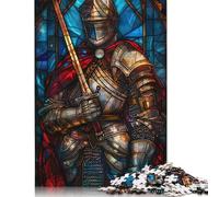 Puzzle da 1000 pezzi con cavalieri paladini, in vetro colorato, per ragazzi e ragazze, di difficoltà variabile, da utilizzare per rilassarsi (75x50 cm)