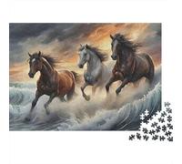 Puzzle da 1000 pezzi con cavalli che corrono sul mare, tre cavalli che corrono tra le nuvole, giochi educativi per adulti, bellissima decorazione, difficoltà, regalo di compleanno, 52x38cm/1000pcs