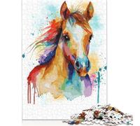Puzzle da 1000 pezzi con cavallini acquerellati, difficoltà di difficoltà, per adulti, per rafforzare i rapporti tra i membri della famiglia, 1000 pezzi (75x50 cm)