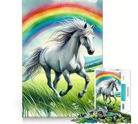 Puzzle da 1000 pezzi con cavallo bianco che attraversa un arcobaleno,gioco creativo per sviluppare le capacità cognitive,componenti robusti e ben definiti,ideale da portare in viaggio,gioco per