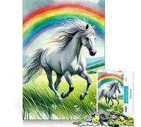 Puzzle da 1000 pezzi con cavallo bianco che attraversa un arcobaleno,ideale per sviluppare la memoria,con bordi lisci e incastri perfetti Un modo divertente per riempire il tempo libero (50x75cm)