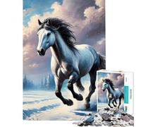 Puzzle da 1000 pezzi con cavallo bianco che corre in inverno Un gioco avvincente per coltivare la pazienza rilassante e educativo perfetto come regalo di Babbo Natale segreto (dimensioni 38x52cm)
