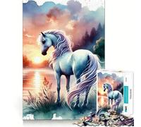 Puzzle da 1000 pezzi con cavallo bianco e tramonto,tecnologia di taglio laser avanzata,gioco divertente per le vacanze al chiuso (50x75cm)
