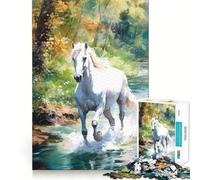Puzzle da 1000 pezzi con cavallo bianco nel ruscello per ragazzi,gioco di memoria,divertente,senza cuciture,attività di gruppo rilassante da fare in casa (38x52cm)