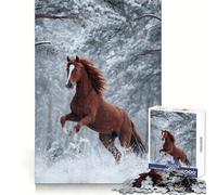 Puzzle da 1000 pezzi con cavallo castano nella foresta invernale, ideale per ragazzi, per sviluppare la memoria, per un'attività ricreativa leggera, con bordi nitidi e come regalo stagionale (38x26cm)