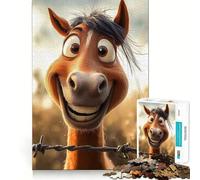 Puzzle da 1000 pezzi con cavallo dei cartoni animati sorridente dietro filo spinato,taglio preciso,decorazione,gioco di logica,pensiero,calma,regalo di Natale (50x75cm)
