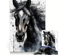 Puzzle da 1000 pezzi con cavallo dipinto ad acquerello per adolescenti Migliora la memoria, regala un momento di relax e divertimento Taglio laser, regalo speciale (38x26cm)
