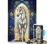 Puzzle da 1000 pezzi con cavallo in vetro colorato per adulti, gioco intelligente per interni, taglio liscio, Babbo Natale, scegli il tuo desiderio 38x26cm
