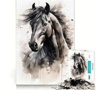 Puzzle da 1000 pezzi con cavallo nero ad acquerello,incastro perfetto,attività di gioco intelligente,divertimento per il tempo libero,regalo di compleanno 38x26cm