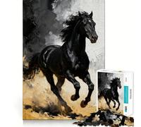 Puzzle da 1000 pezzi con cavallo nero al galoppo,gioco di precisione,allenamento mentale,gioco rilassante,decorazione natalizia da parete 38x26cm