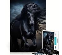 Puzzle da 1000 pezzi con cavallo nero al galoppo,taglio perfetto,divertente rompicapo cognitivo,gioco per il tempo libero,regalo artistico di Natale 38x26cm