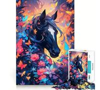 Puzzle da 1000 pezzi con cavallo nero che nitrisce,pezzi a incastro preciso,gioco divertente e rilassante,ideale per decorazioni natalizie 50x75cm