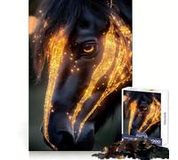 Puzzle da 1000 pezzi con cavallo nero e bagliore dorato, ideale per adolescenti, per esercizi mentali, relax e per creare un'atmosfera piacevole Perfetto per Natale (38x52cm)