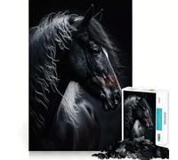 Puzzle da 1000 pezzi con cavallo nero e criniera bianca,incastro perfetto,decorazione,rompicapo,regalo,gioco di pace,opera d'arte natalizia 50x75cm