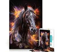 Puzzle da 1000 pezzi con cavallo nero e schizzi colorati,taglio perfetto,divertente rompicapo cognitivo,gioco per il tempo libero,regalo artistico di Natale 38x52cm