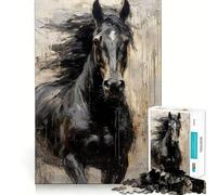 Puzzle da 1000 pezzi con cavallo nero e tavolozza di colori,decorazione a incastro,regalo rompicapo,gioco di pace,opera d'arte natalizia 38x26cm