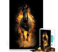 Puzzle da 1000 pezzi con cavallo nero ed esplosione di fuoco,decorazione a incastro,regalo rompicapo,gioco di pace,opera d'arte natalizia 50x75cm