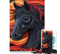 Puzzle da 1000 pezzi con cavallo nero,ritagli di carta precisi,sfida intelligente e divertente,gioco per il tempo libero,regalo di Natale 38x26cm