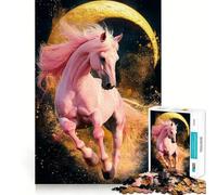 Puzzle da 1000 pezzi con cavallo rosa e luna dorata per adolescenti ideale per migliorare la memoria facile da realizzare e per il tempo libero con taglio preciso perfetto per decorare le pareti
