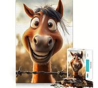 Puzzle da 1000 pezzi con cavallo sorridente dietro filo spinato,bordi sottili,gioco di abilità per il cervello,rilassante,regalo di Natale (38x52cm)