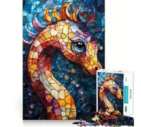 Puzzle da 1000 pezzi con cavalluccio marino in vetro colorato per adolescenti, stimola la memoria e allevia lo stress, con taglio di alta qualità, un regalo prezioso 38x52cm